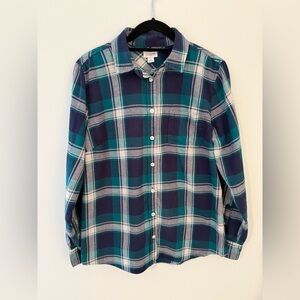 J. Crew Factory Women's Plaid Button Down Shirt - Navy and Teal